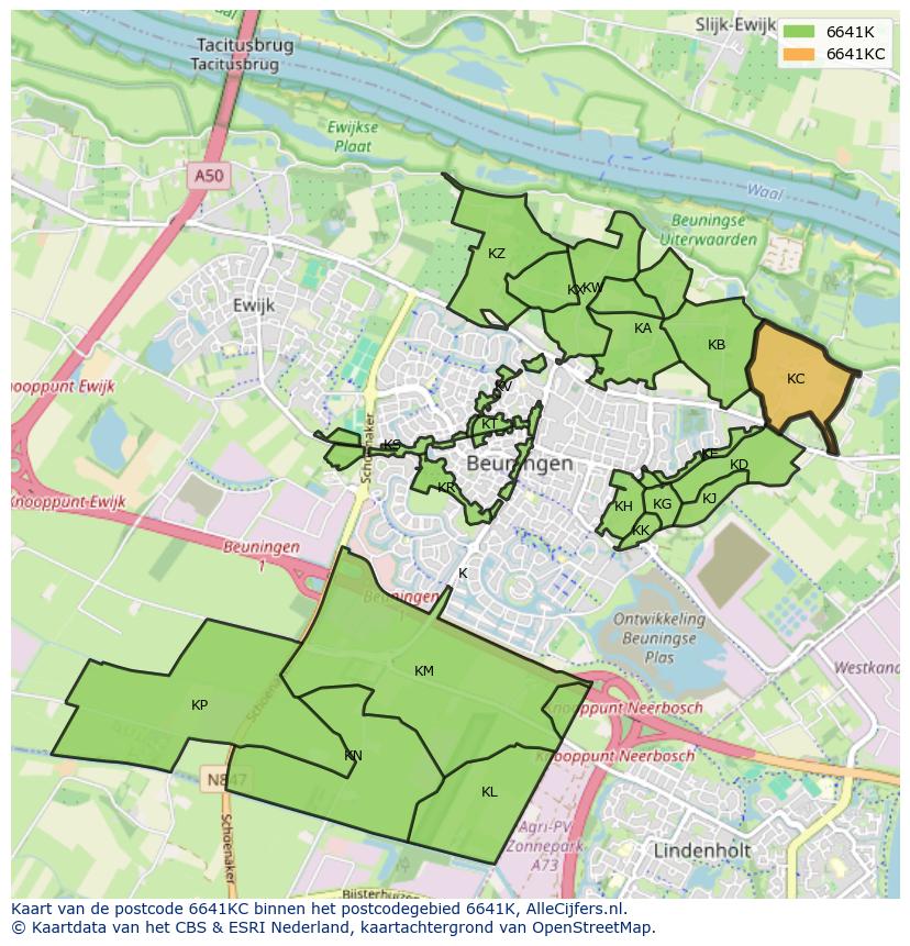 Afbeelding van het postcodegebied 6641 KC op de kaart.