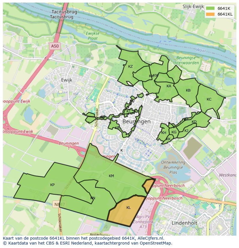 Afbeelding van het postcodegebied 6641 KL op de kaart.