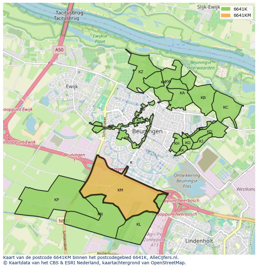 Afbeelding van het postcodegebied 6641 KM op de kaart.