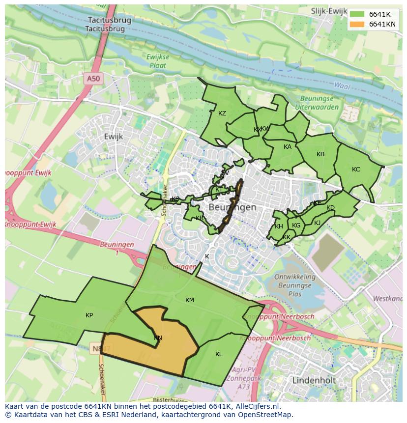 Afbeelding van het postcodegebied 6641 KN op de kaart.