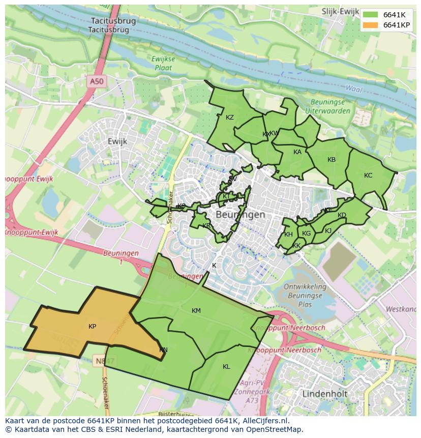 Afbeelding van het postcodegebied 6641 KP op de kaart.