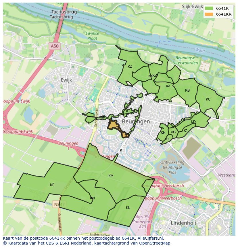 Afbeelding van het postcodegebied 6641 KR op de kaart.