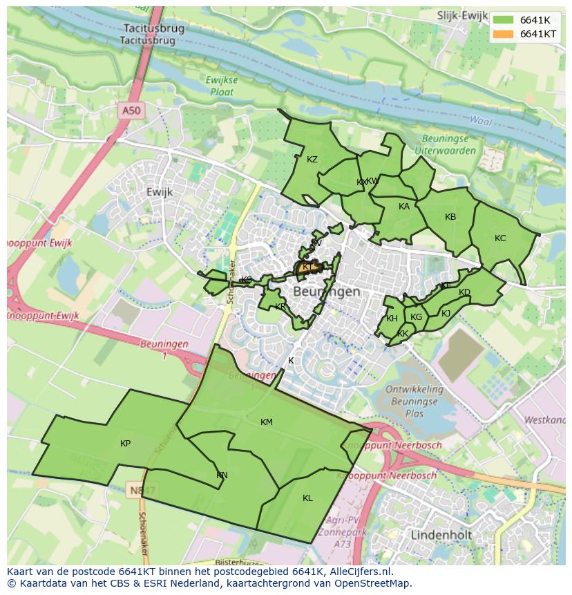Afbeelding van het postcodegebied 6641 KT op de kaart.
