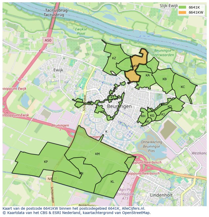 Afbeelding van het postcodegebied 6641 KW op de kaart.