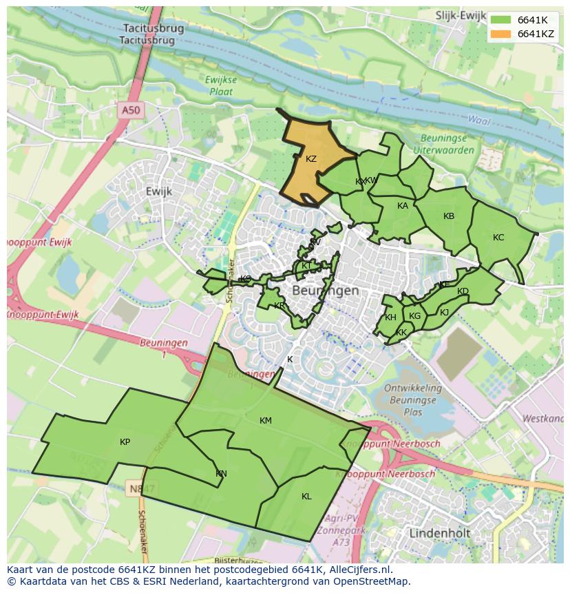 Afbeelding van het postcodegebied 6641 KZ op de kaart.