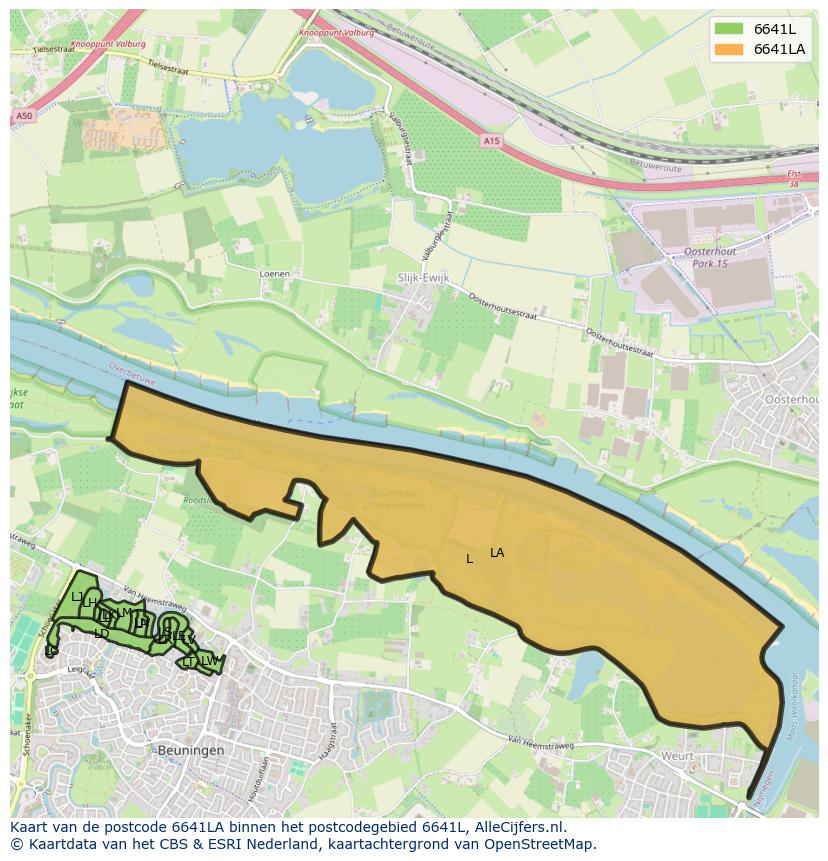 Afbeelding van het postcodegebied 6641 LA op de kaart.
