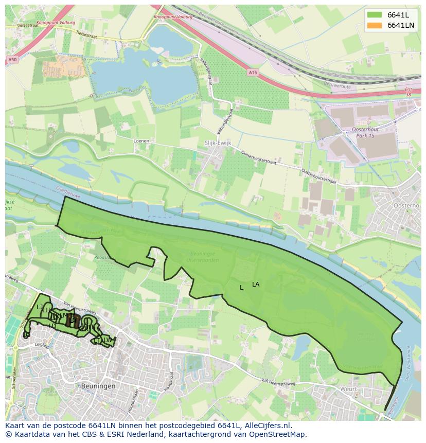 Afbeelding van het postcodegebied 6641 LN op de kaart.