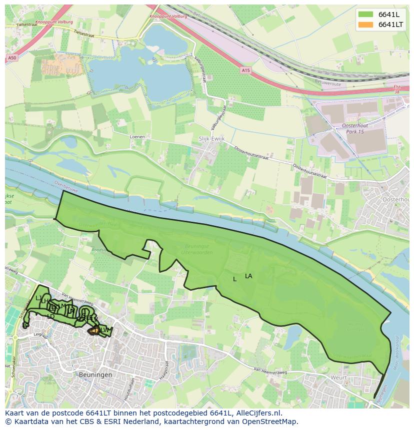 Afbeelding van het postcodegebied 6641 LT op de kaart.