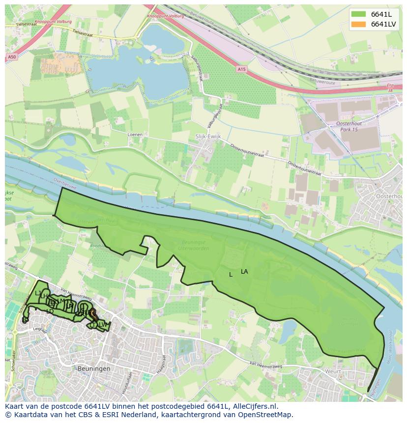 Afbeelding van het postcodegebied 6641 LV op de kaart.