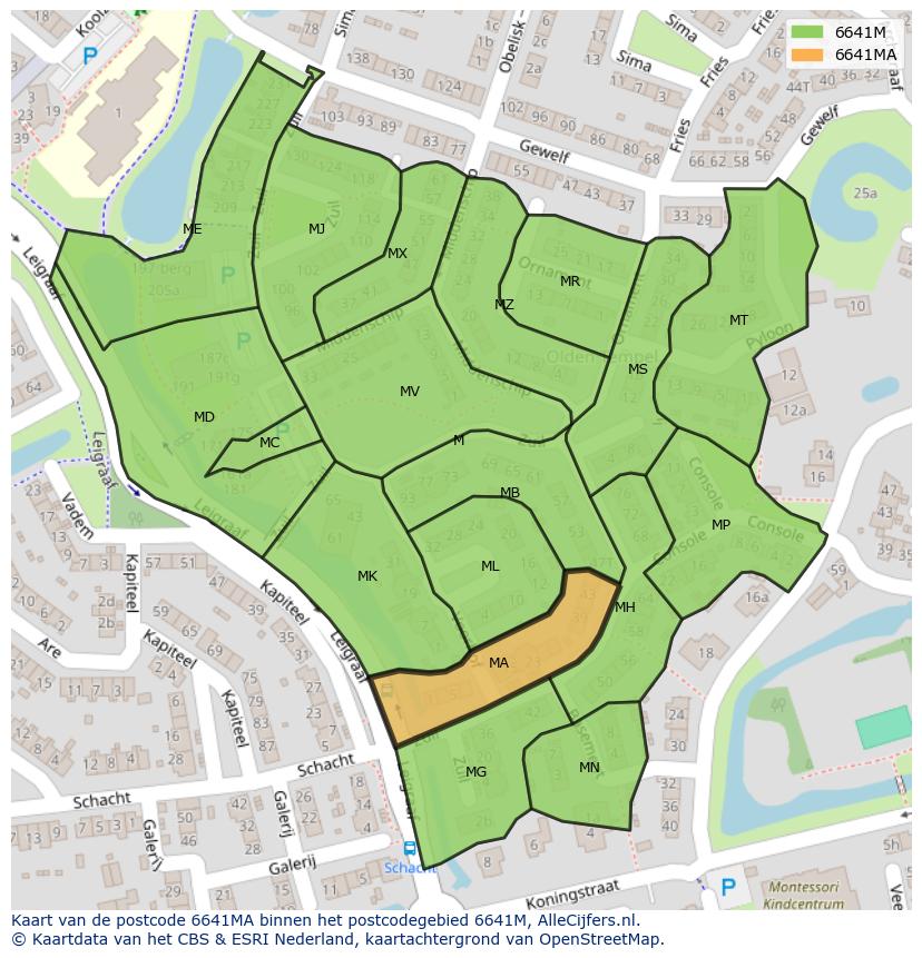 Afbeelding van het postcodegebied 6641 MA op de kaart.
