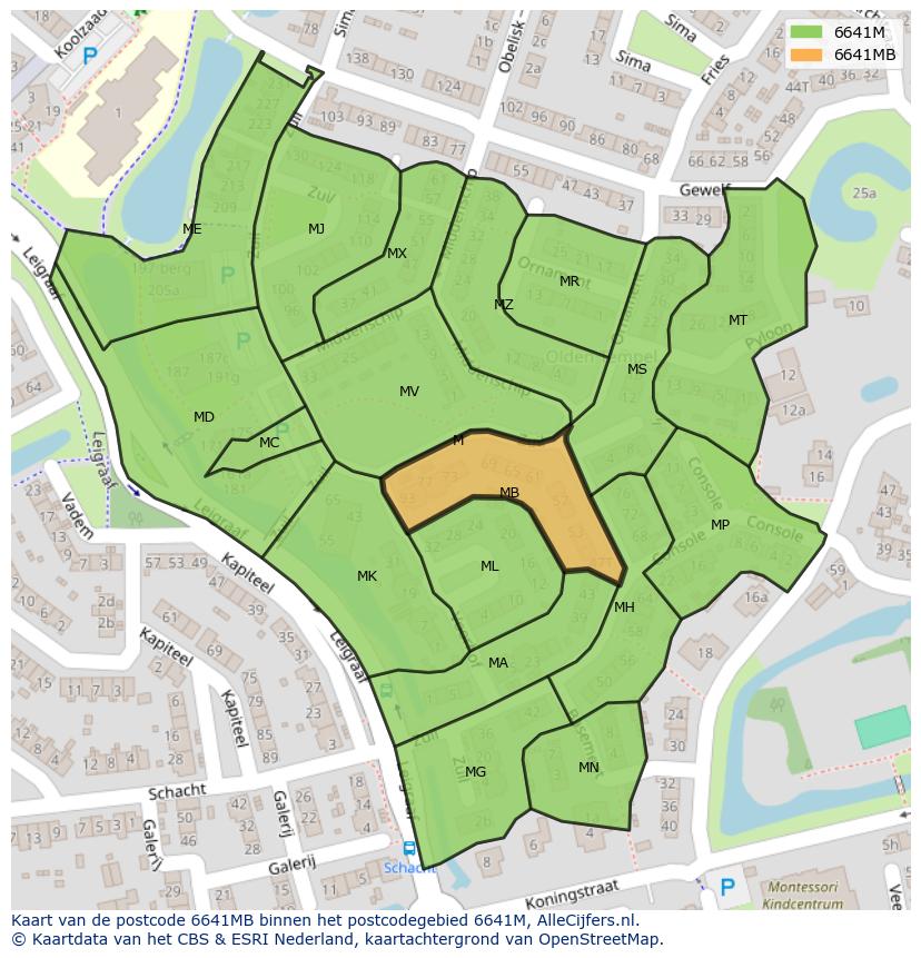 Afbeelding van het postcodegebied 6641 MB op de kaart.