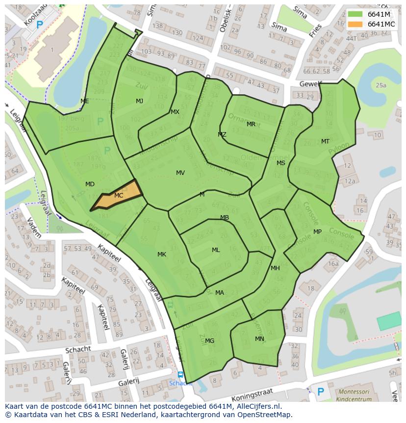 Afbeelding van het postcodegebied 6641 MC op de kaart.