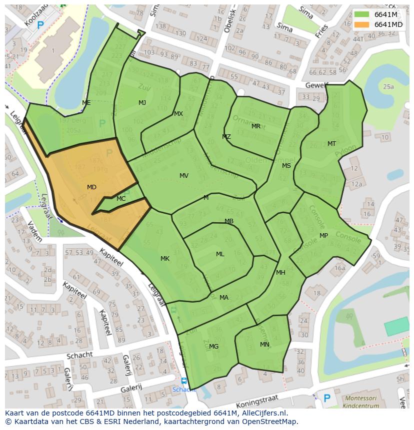 Afbeelding van het postcodegebied 6641 MD op de kaart.