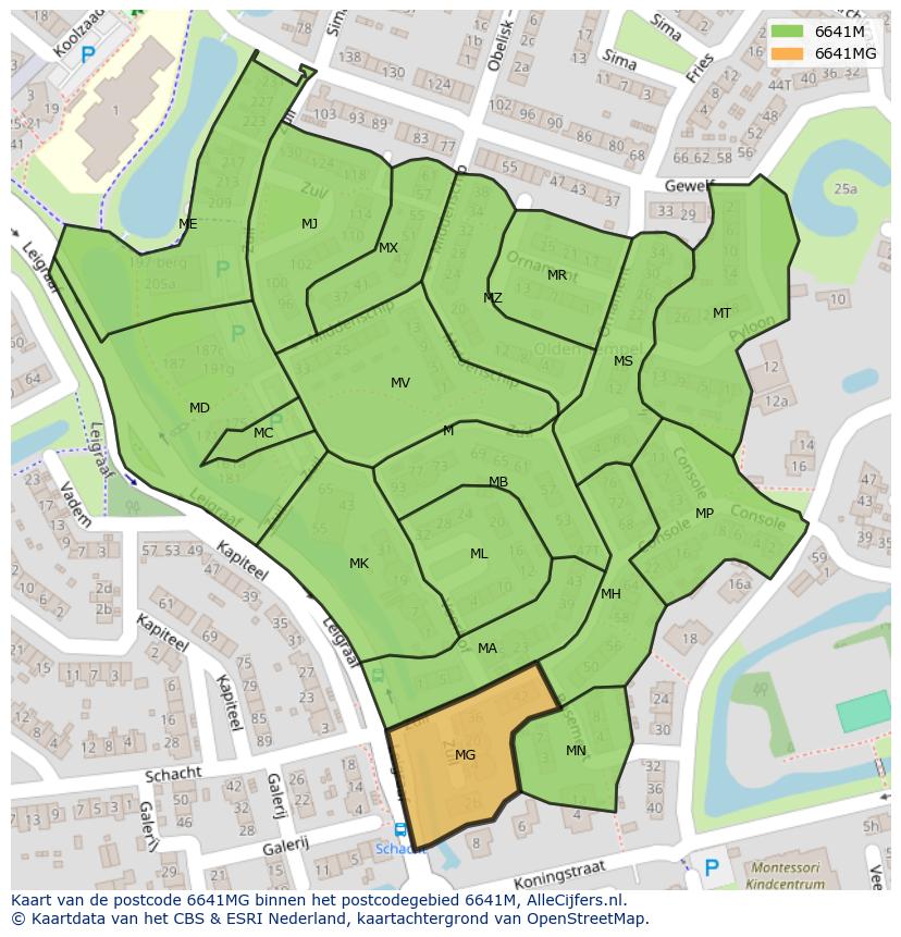 Afbeelding van het postcodegebied 6641 MG op de kaart.