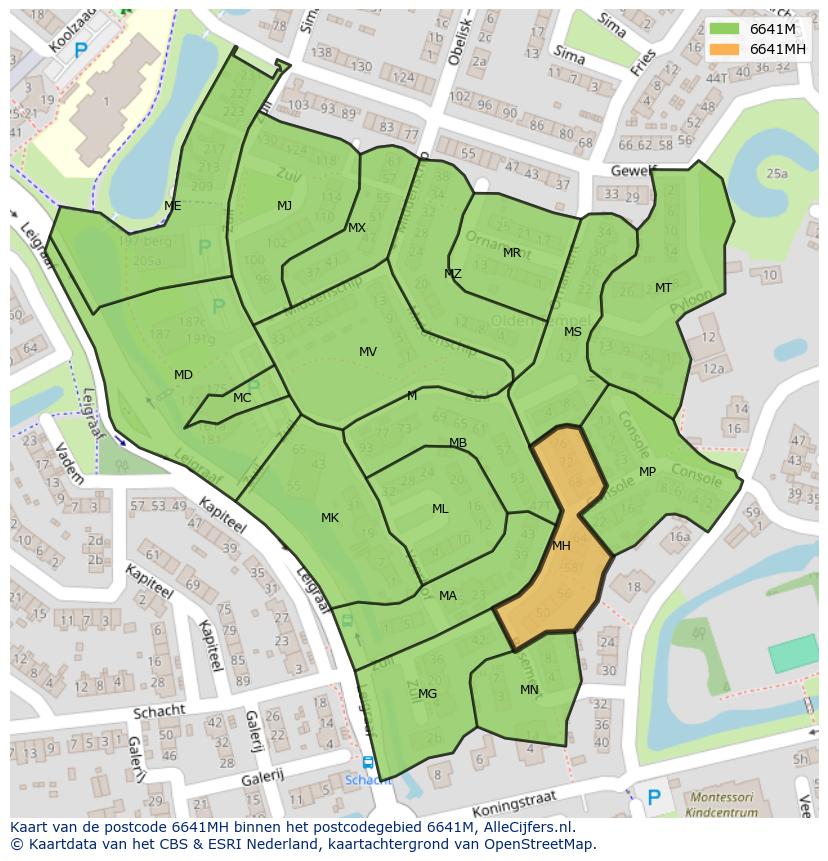 Afbeelding van het postcodegebied 6641 MH op de kaart.