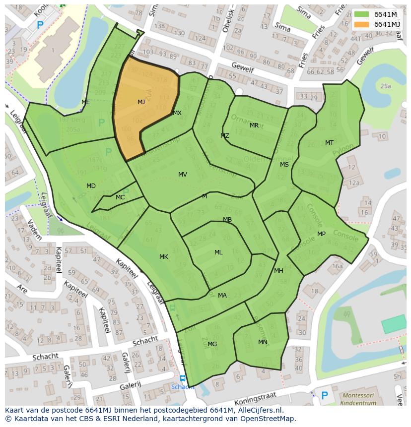 Afbeelding van het postcodegebied 6641 MJ op de kaart.