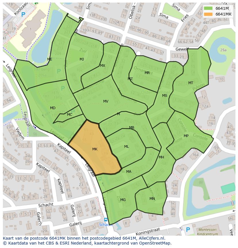 Afbeelding van het postcodegebied 6641 MK op de kaart.