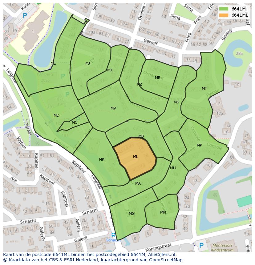 Afbeelding van het postcodegebied 6641 ML op de kaart.