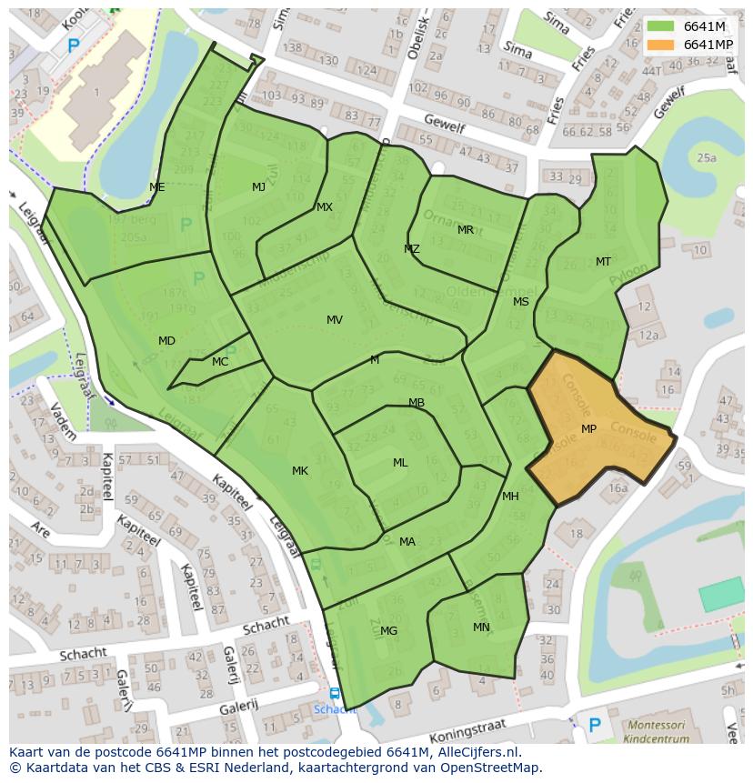 Afbeelding van het postcodegebied 6641 MP op de kaart.
