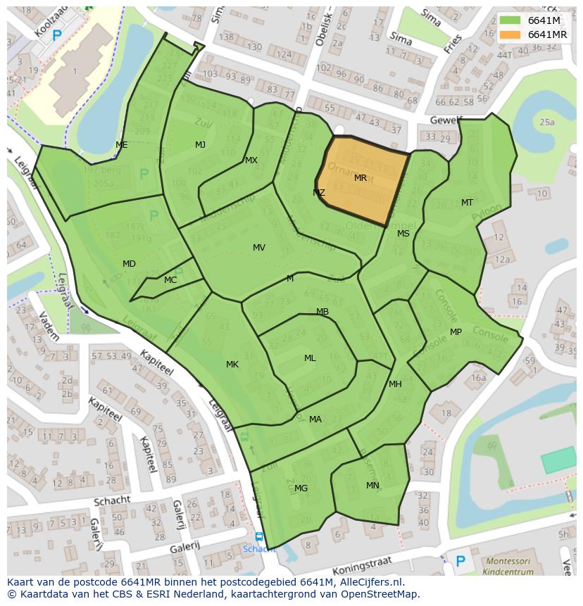 Afbeelding van het postcodegebied 6641 MR op de kaart.
