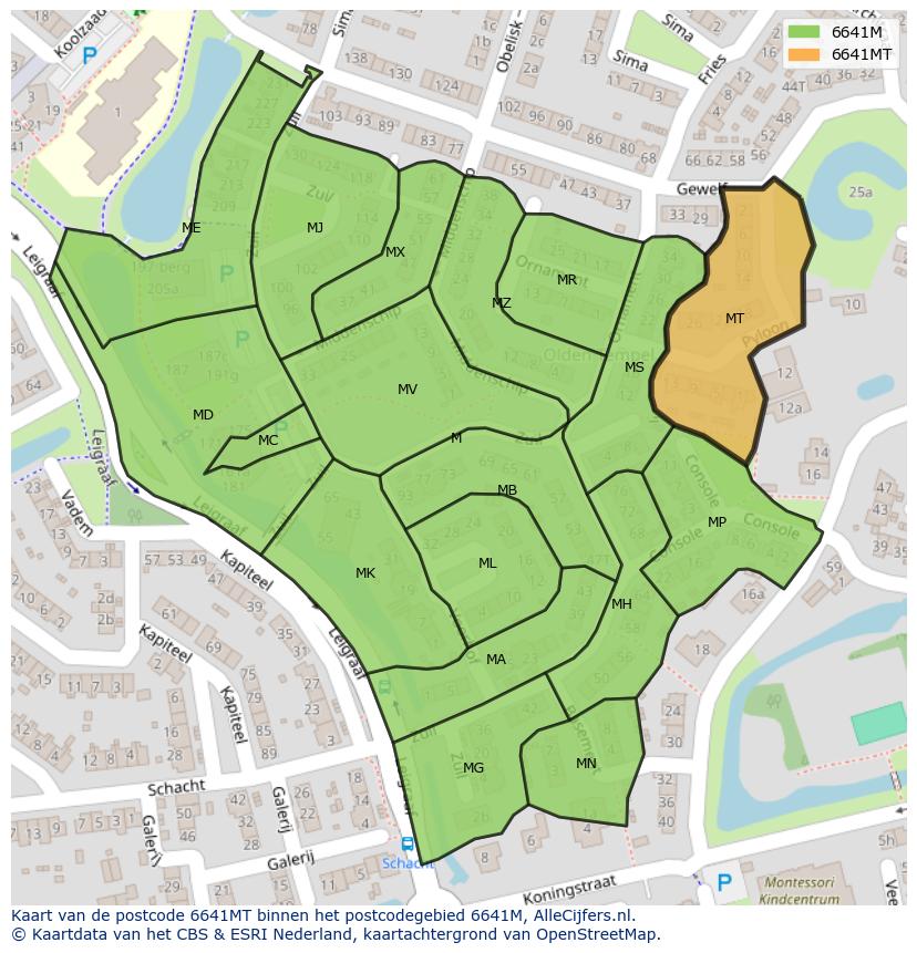 Afbeelding van het postcodegebied 6641 MT op de kaart.