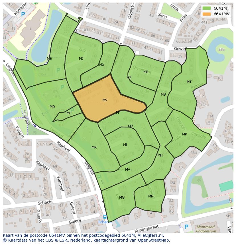 Afbeelding van het postcodegebied 6641 MV op de kaart.