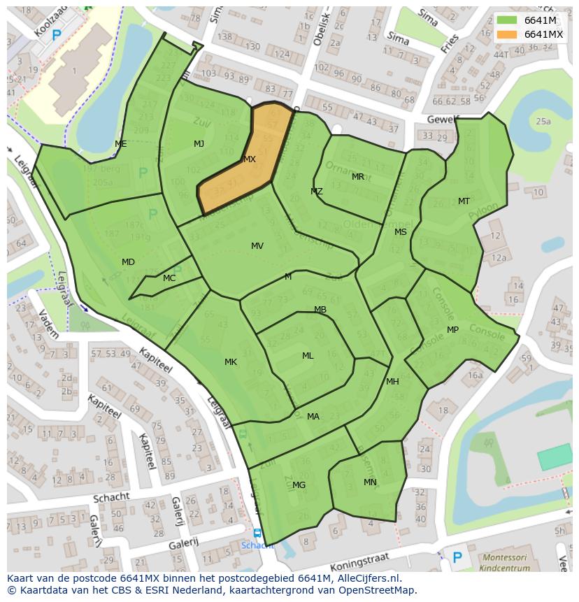 Afbeelding van het postcodegebied 6641 MX op de kaart.