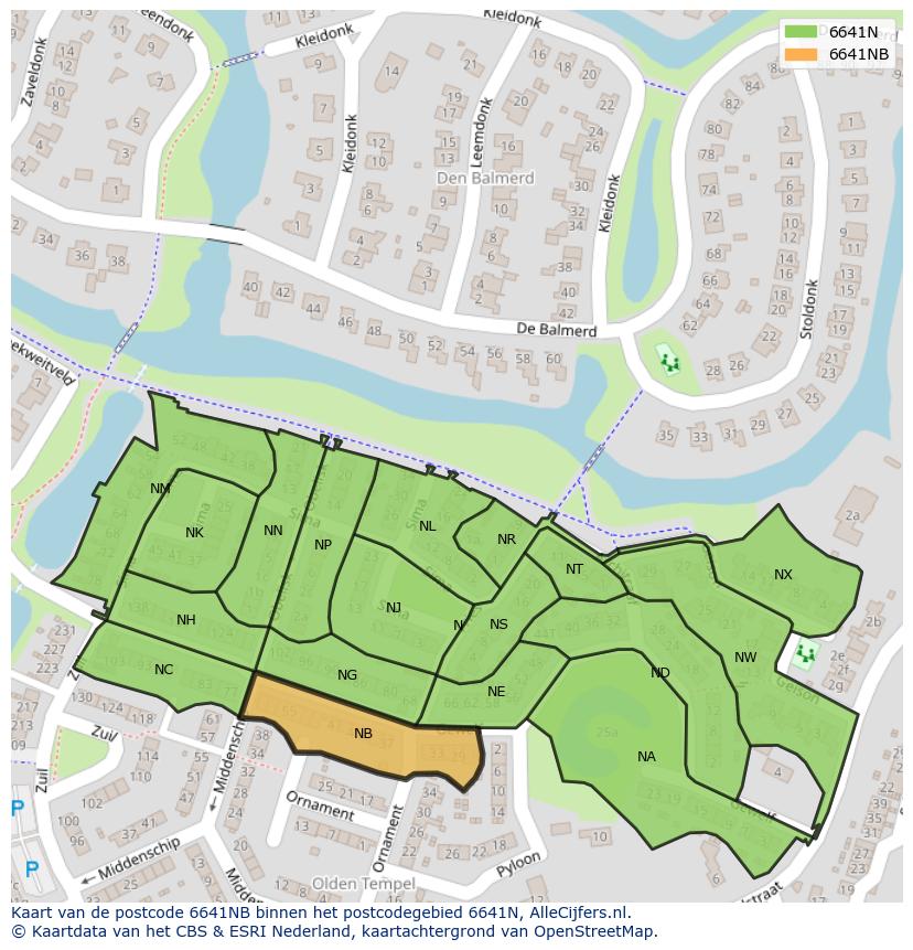 Afbeelding van het postcodegebied 6641 NB op de kaart.