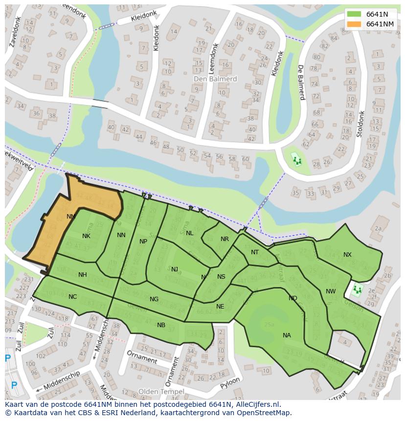 Afbeelding van het postcodegebied 6641 NM op de kaart.