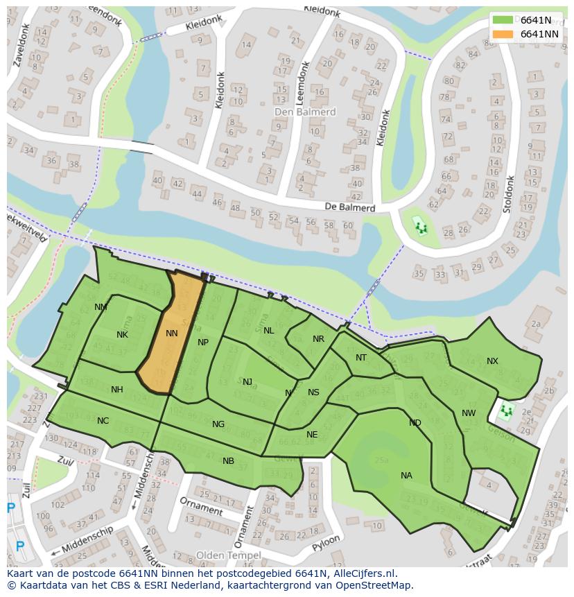Afbeelding van het postcodegebied 6641 NN op de kaart.