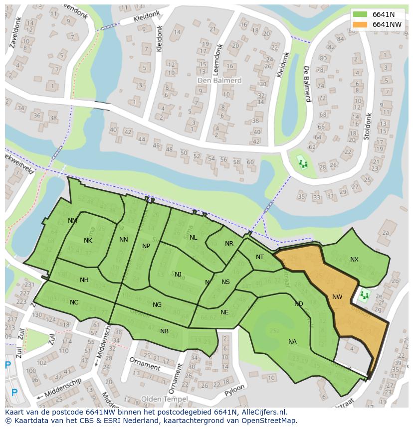 Afbeelding van het postcodegebied 6641 NW op de kaart.