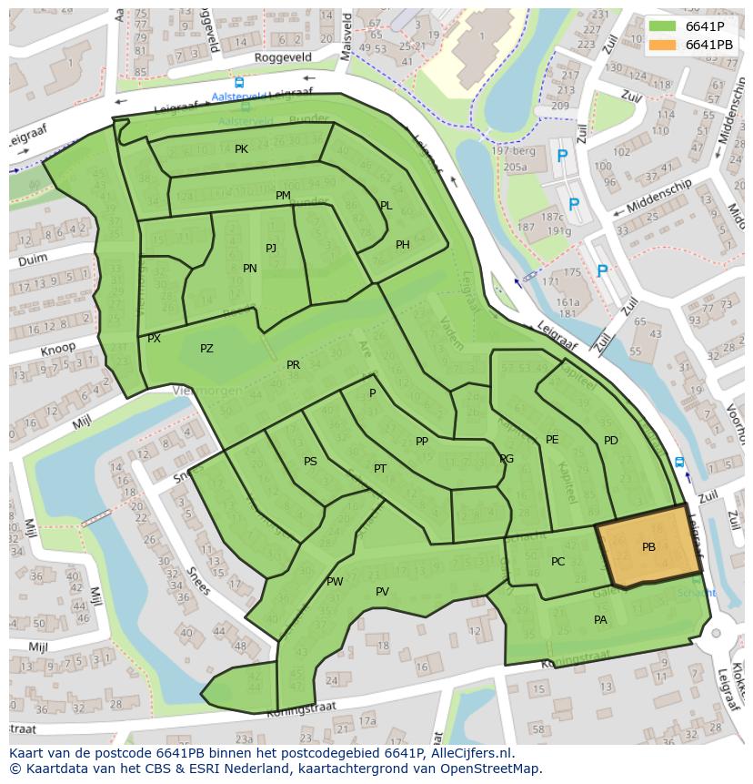 Afbeelding van het postcodegebied 6641 PB op de kaart.