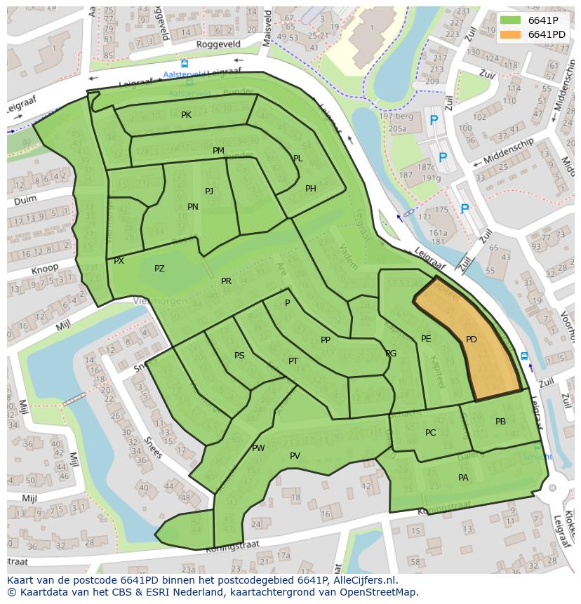 Afbeelding van het postcodegebied 6641 PD op de kaart.