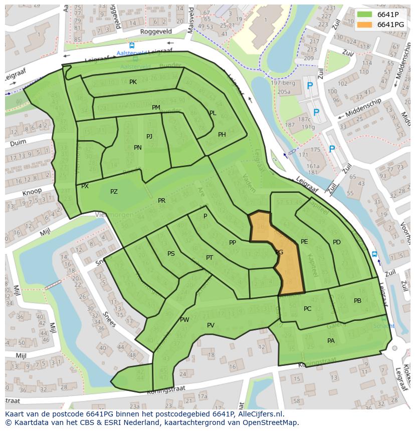 Afbeelding van het postcodegebied 6641 PG op de kaart.