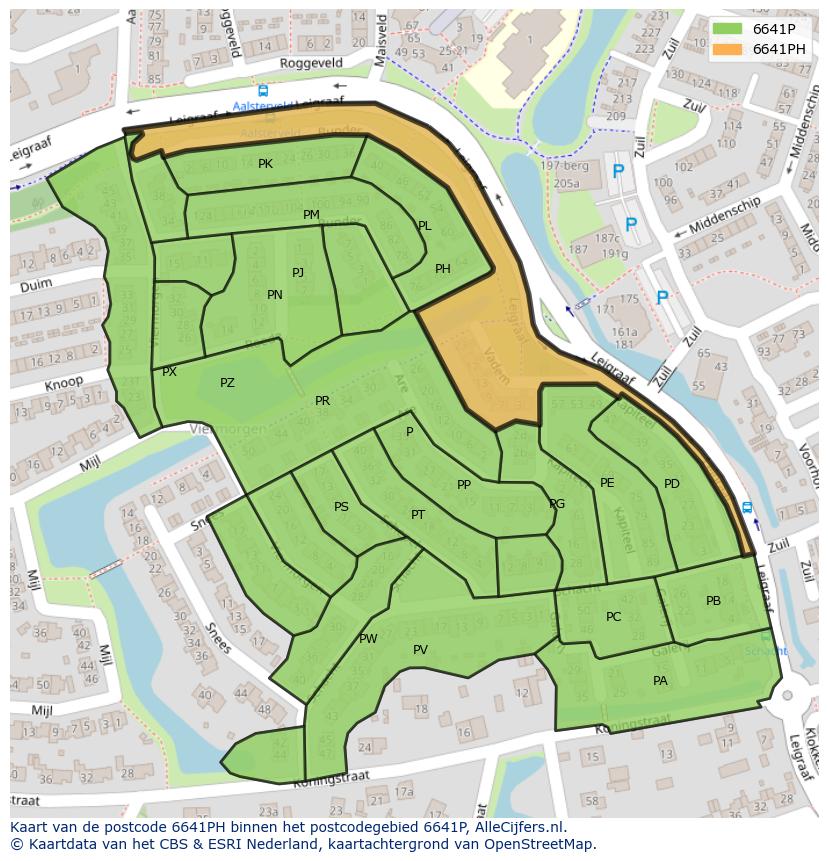 Afbeelding van het postcodegebied 6641 PH op de kaart.