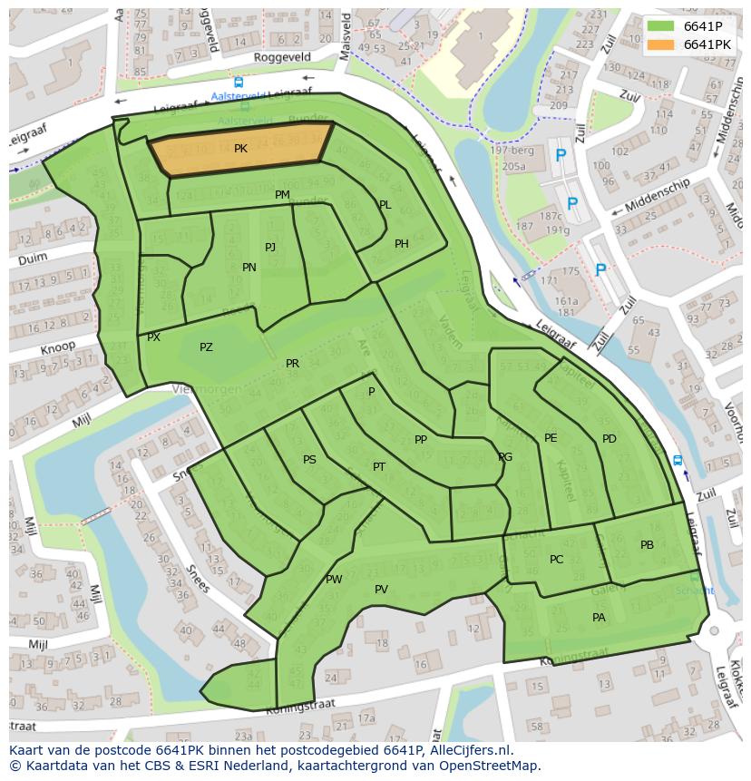 Afbeelding van het postcodegebied 6641 PK op de kaart.