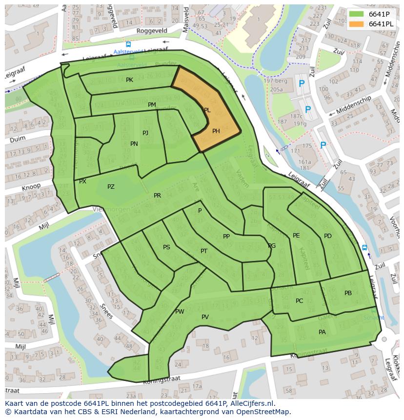 Afbeelding van het postcodegebied 6641 PL op de kaart.