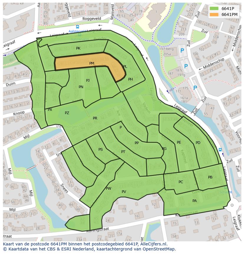 Afbeelding van het postcodegebied 6641 PM op de kaart.
