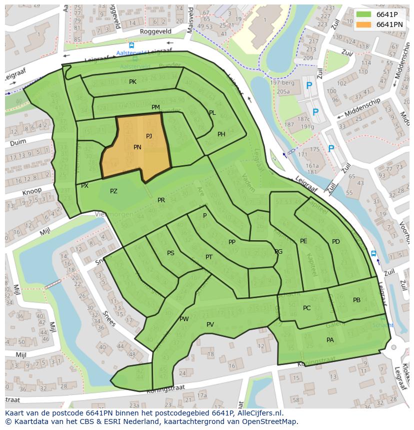 Afbeelding van het postcodegebied 6641 PN op de kaart.
