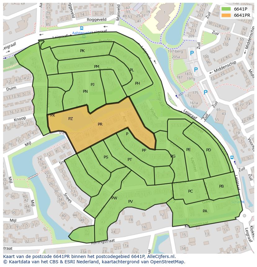 Afbeelding van het postcodegebied 6641 PR op de kaart.