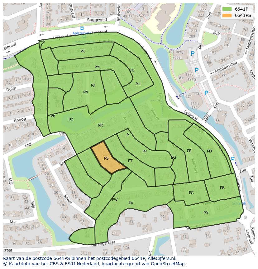 Afbeelding van het postcodegebied 6641 PS op de kaart.