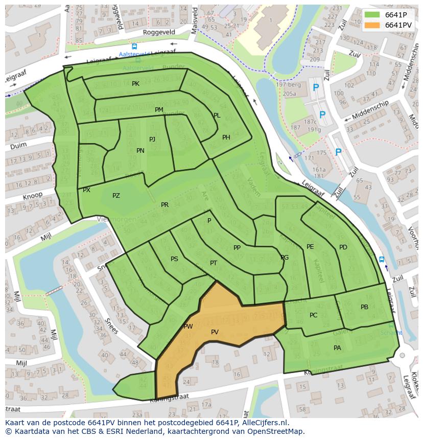 Afbeelding van het postcodegebied 6641 PV op de kaart.