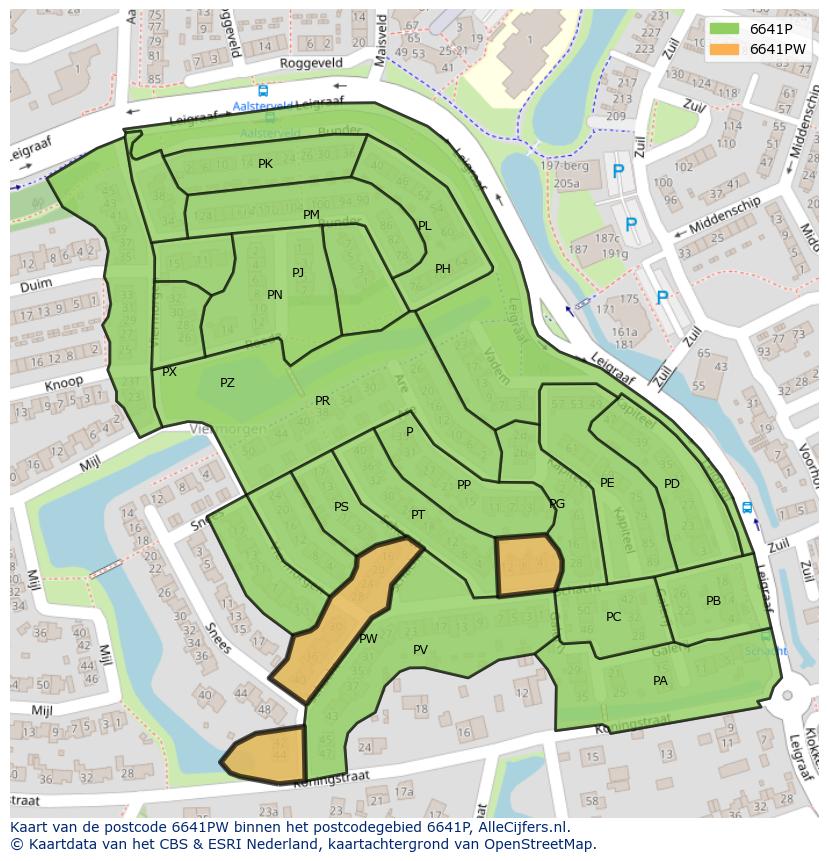 Afbeelding van het postcodegebied 6641 PW op de kaart.