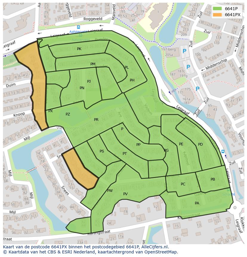 Afbeelding van het postcodegebied 6641 PX op de kaart.