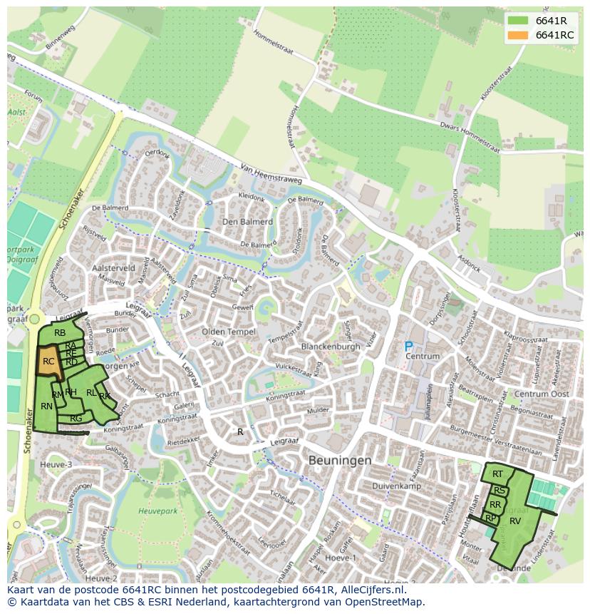 Afbeelding van het postcodegebied 6641 RC op de kaart.