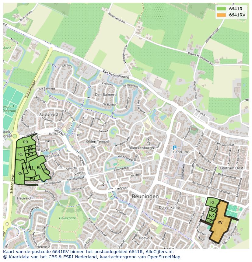 Afbeelding van het postcodegebied 6641 RV op de kaart.
