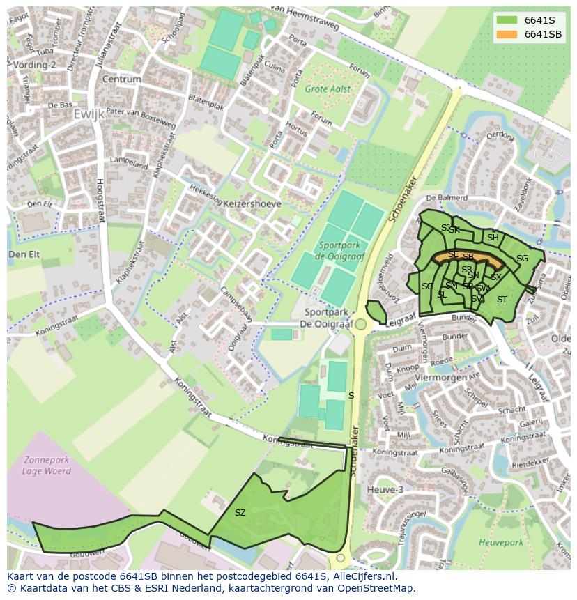 Afbeelding van het postcodegebied 6641 SB op de kaart.