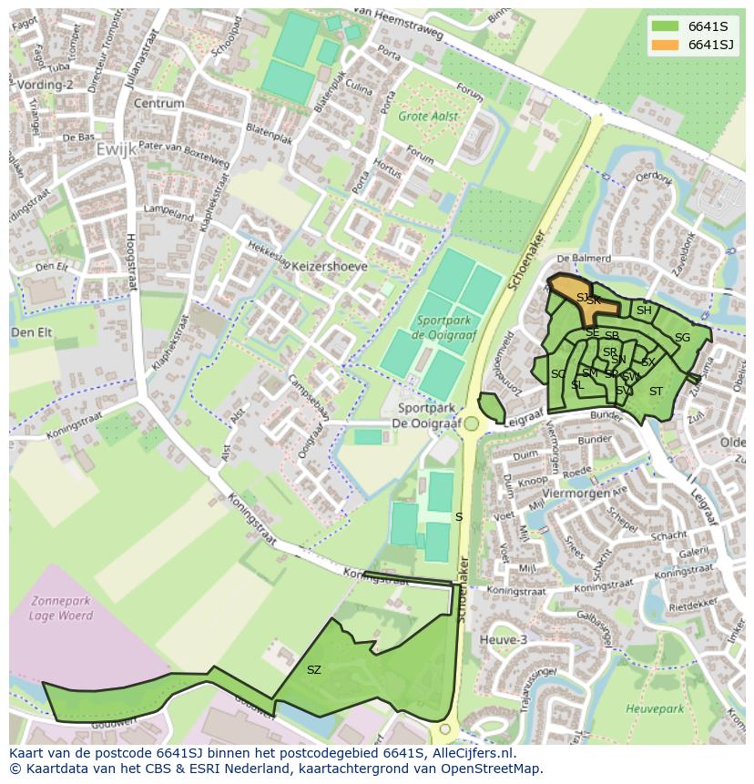Afbeelding van het postcodegebied 6641 SJ op de kaart.