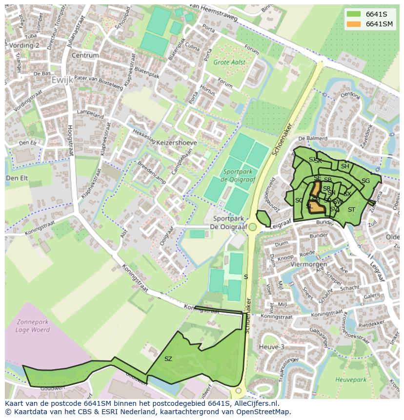 Afbeelding van het postcodegebied 6641 SM op de kaart.