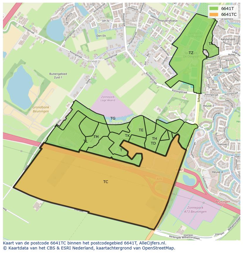 Afbeelding van het postcodegebied 6641 TC op de kaart.